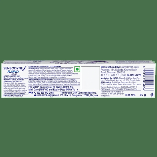 Sensodyne Rapid Relief Toothpaste, 80 gm