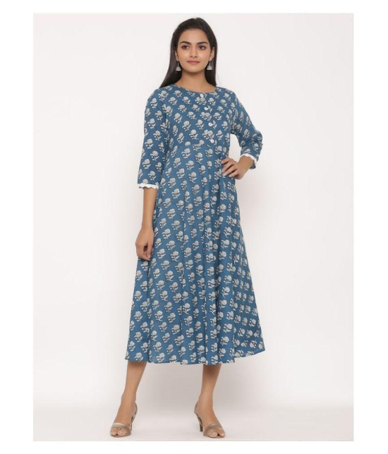 miravan - Blue Cotton Women's Flared Kurti - L