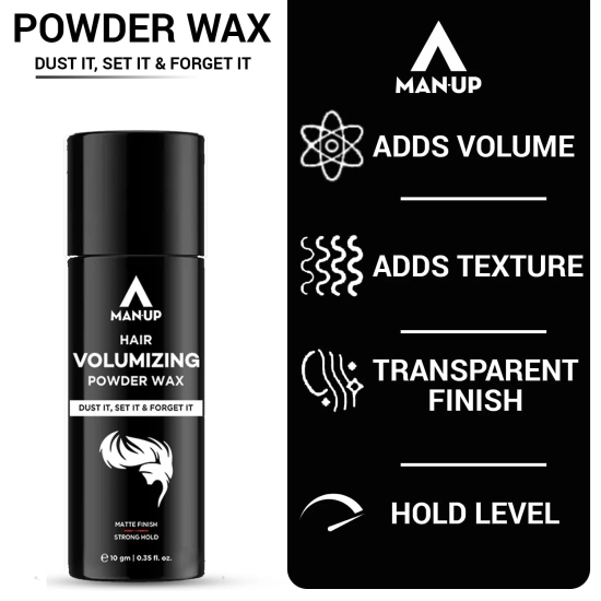 Man-Up Hair Volumizing Powder Wax for Men, Strong Hold, Matte Finish, All Natural, 10gm, Pack of 50.-Man-Up Hair Volumizing Powder Wax for Men, Strong Hold, Matte Finish, All Natural, All Hair Ty