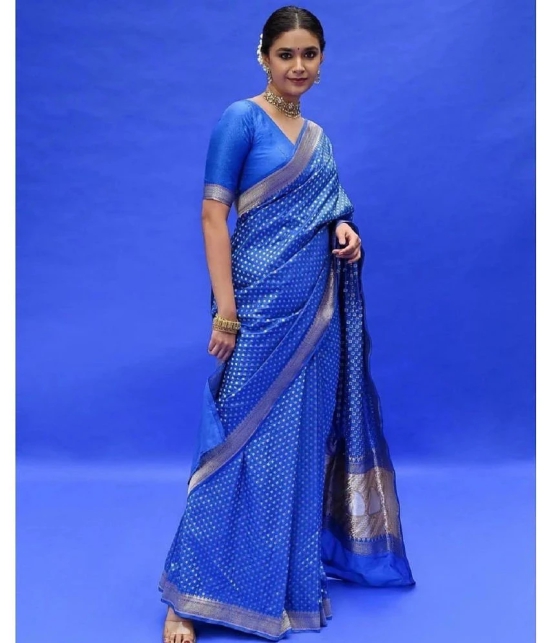 JULEE Banarasi Silk Solid Saree With Blouse Piece - Blue ( Pack of 1 ) - Blue