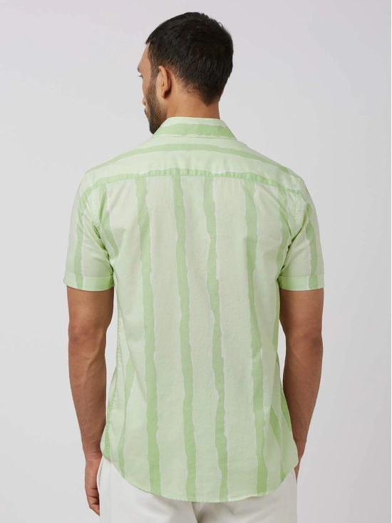 Light Green Painted Stripe Slim Fit Casual Shirt