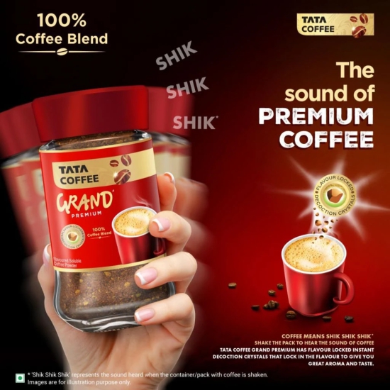 Tata Coffee Grand Premium Instant Coffee, 200g Pouch, Powder Bag/Pouch, With Flavour Locked Decoction Crystals, Flavoured Soluble Coffee Powder, Rich Aroma & Great Taste