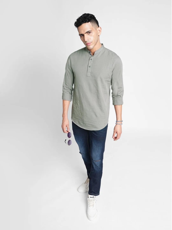 Grey Solid Cotton Kurta Shirt-XXL / Grey