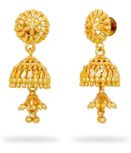 LUV FASHION Golden Jhumki Earrings ( Pack of 1 ) - Golden