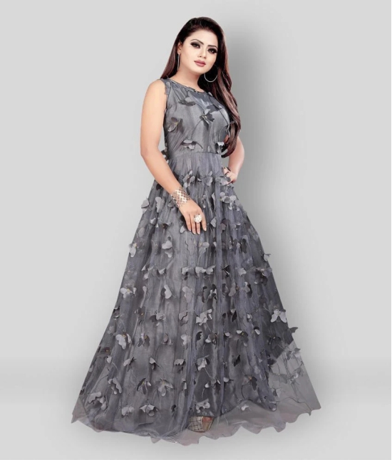 Apnisha - Dark Grey Flared Net Womens Stitched Ethnic Gown ( Pack of 1 ) - Free Size