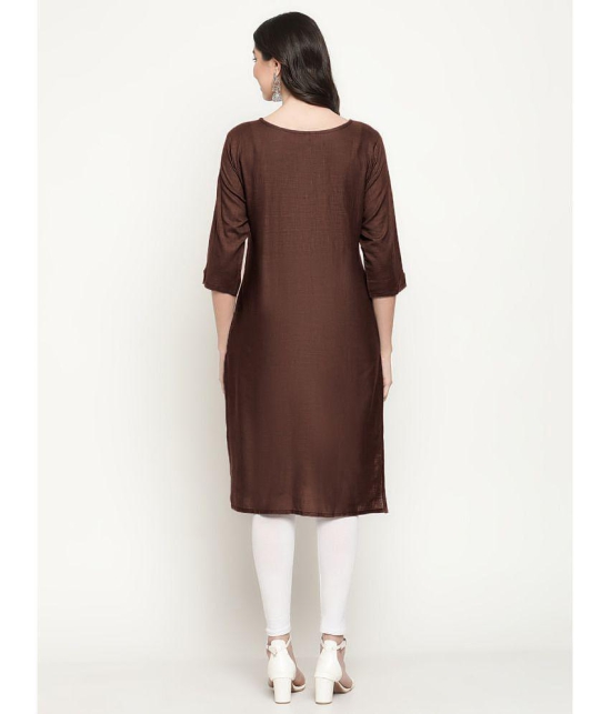 Queenley - Brown Cotton Blend Women's Straight Kurti ( Pack of 1 ) - None