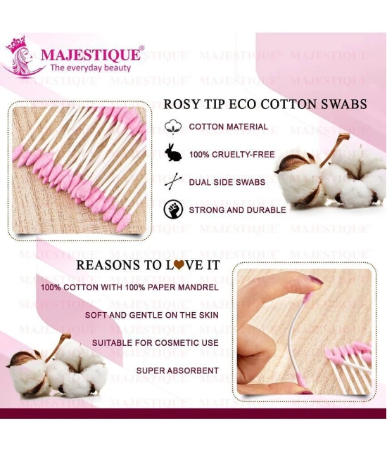 Majestique Rosy Tip Eco Cotton Swabs | Paper-made Sticks, Pure and Strong | Gentle for Face, Ear Cleaning, Makeup, and Beauty Application - 200 Pcs