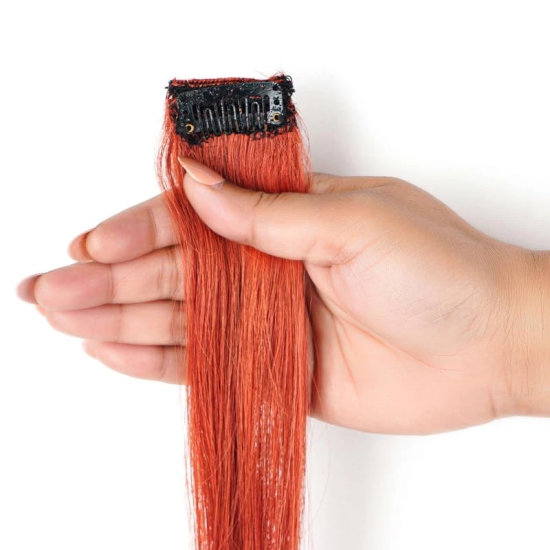 RefynHair - 100% Natural Human Hair Extensions Wigs | Burgundy Red Color Streax | 16 Inches | Pack of 1 | Streaks Highlighter For Women And Girls | Rainbow Color Hair Extensions for Festival Party