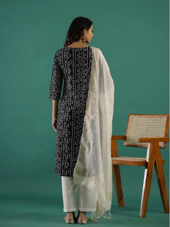 Black & White Printed Kurta Set-Large