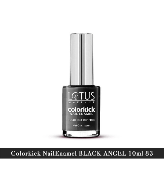 Lotus Make, Up Colorkick Nail Enamel, Black Angel 83, Chip Resistant, Glossy Finish, 10ml