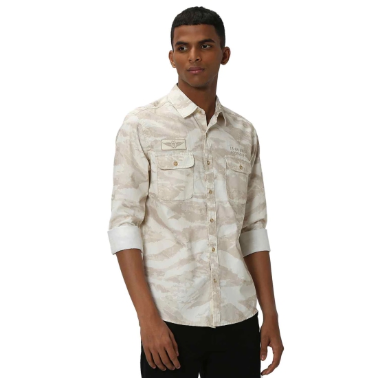 Beige & White Camo Print Shirt