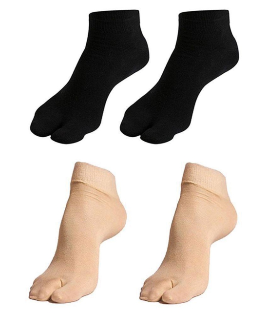 Men & Women New Premium Quality Calf Length Thumb Socks (Black & Beige color) - None