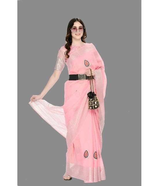 OFLINE SELCTION - Pink Silk Saree With Blouse Piece ( Pack of 1 ) - Pink