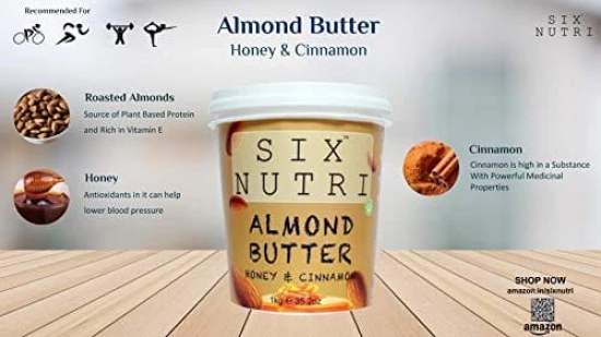 SIXNUTRI All Natural Stone Ground Keto Vegan Diet Almond Butter with Honey and Cinnamon-1KG