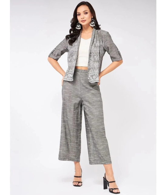 Pannkh Womens Chambray Printed Blazer With Matching Pant Set - None