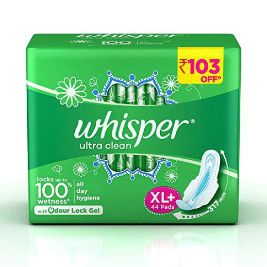 Whisper Ultra Clean Sanitary Pads XL Plus 44 Pieces