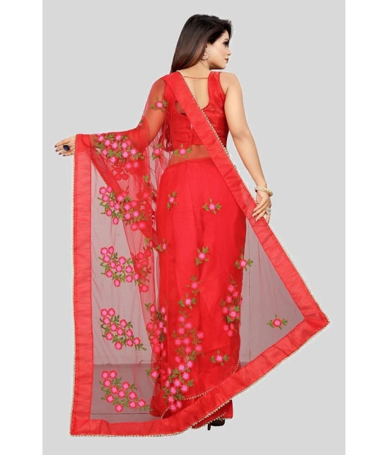 Gazal Fashions - Red Net Saree With Blouse Piece ( Pack of 1 ) - Red