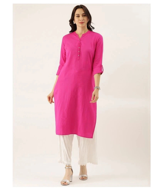 Divena - Pink Cotton Womens Straight Kurti - L