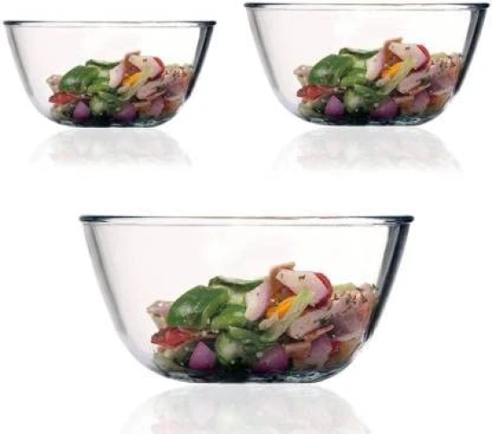 Femora Borosilicate Glass Microwave Safe All-Purpose Mixing Bowl,700 ML, 1650 ML, 2650 ML, Set of 3