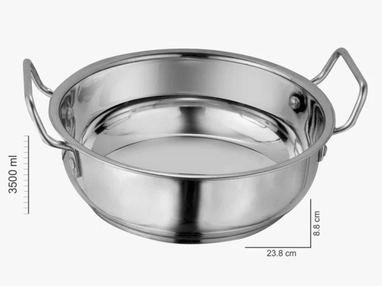 Stainless Steel Kadhai with Capsulated Induction bottom (SS Handle) with SS Lid. 3.5 L