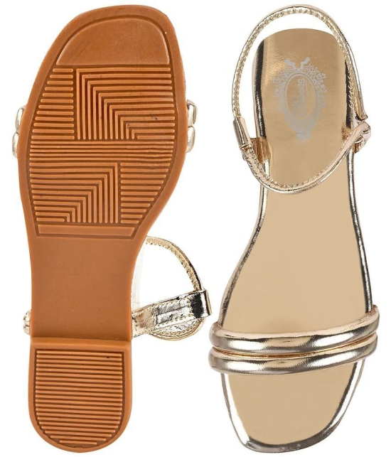 Shoetopia Embellished Backstrap Golden Flat Sandals For Girls - None