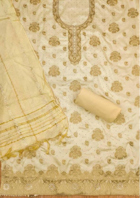 Unstitched Chanderi Salwar Suit Material Embroidered