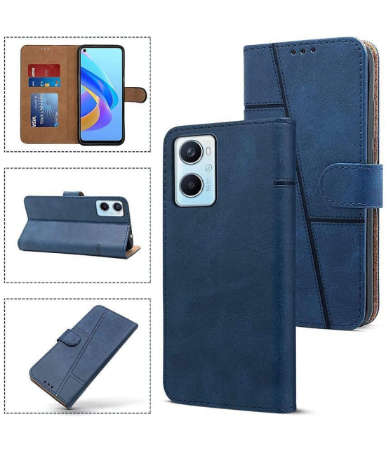 NBOX - Blue Artificial Leather Flip Cover Compatible For Oppo A96 ( Pack of 1 ) - Blue