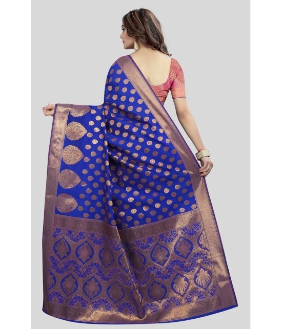 Gazal Fashions - Blue Banarasi Silk Saree With Blouse Piece ( Pack of 1 ) - Blue