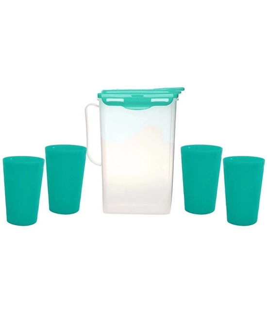 HOMETALES Plastic Fridge Jug & Glasses Sets ( Pack of 5 ), Green Colour