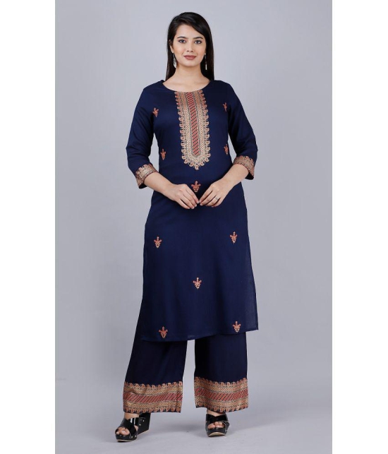 MAUKA - Blue Straight Rayon Women's Stitched Salwar Suit ( Pack of 1 ) - None