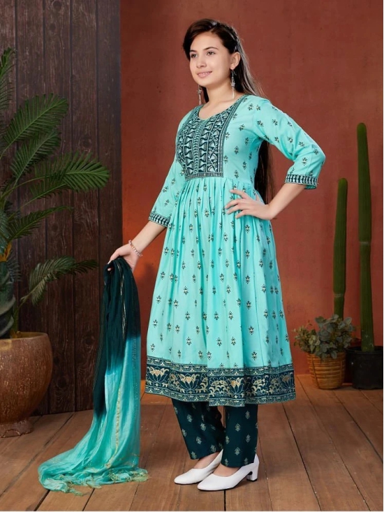 Aarika Sea Green Rayon Girls Anarkali Suit Set ( Pack of 1 ) - None