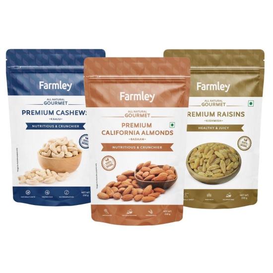 Farmley Premium Mixed Dry Fruits Combo Pack, 700 gram (Almond 250g, Cashew 250g & Raisin 200g) | Mixed Dry Fruits Nuts