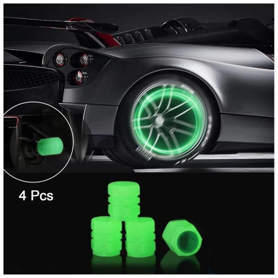 Fluorescent Tyre Valve Caps Illuminated Tire Cap Night Glow Luminous Wheel Covers Ideal for Cars and Bikes(Set of 4)-Green
