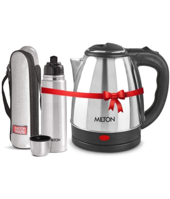 Milton Combo Set Go Electro 2 Ltrs Electric Kettle and Flip Lid 500 ml- Silver Thermosteel Hot or Cold Stainless Steel Water Bottle with Jacket