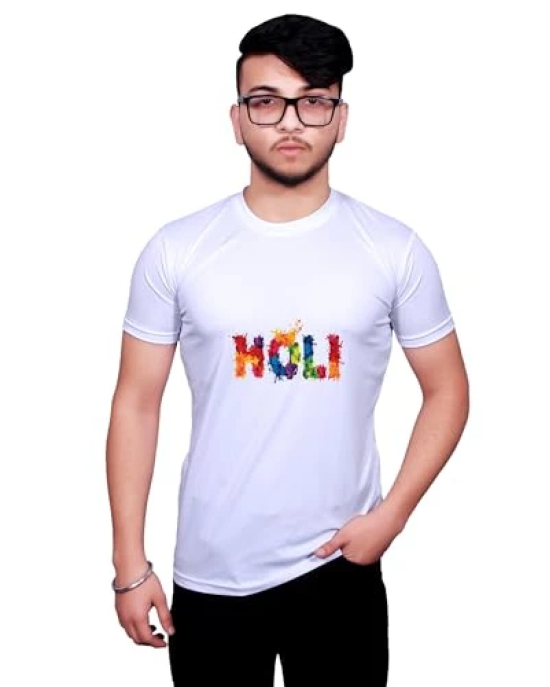 NITYANAND CREATIONS Round Neck White Holi T-Shirt for MEN-HOLI-T-SHIRT-11524-L