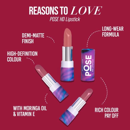 MyGlamm Combo of POSE HD Lipstick + Velvet Matte Liquid Lipstick | Matte Finish HD Lipstick & Hydrating, Creamy, Full Coverage Liquid Lipstick