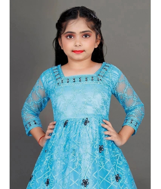 Apnisha Sky Blue Net Girls Fit And Flare Dress ( Pack of 1 ) - None