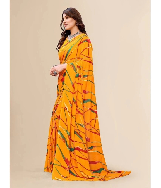 ANAND SAREES Georgette Printed Saree With Blouse Piece - Yellow ( Pack of 1 ) - Yellow