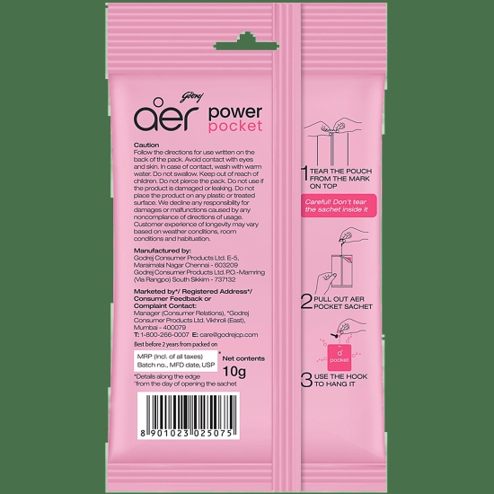 Godrej Aer Power Pocket - Long Lasting Bathroom Fragrance, Fresh Blossom, 10 G