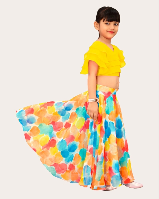 Girls Multicolour Georgette Silk Lehenga and Three Layered Frill Blouse Set Ethnic Wear Girls-Yellow / 4 Years-5 Years