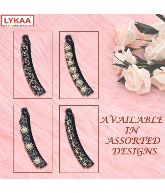 Lykaa Acrylic Plastic Banana Clip With Flowers, Korean Hair Claw For Women (Pack of 2) Black - Black