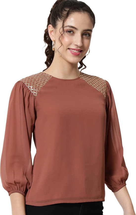 ALL WAYS YOU Women Top Georgette fabric  Brown XS