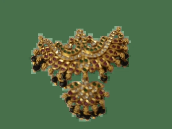 Gold Peacock Haram Pendant with Black Beads