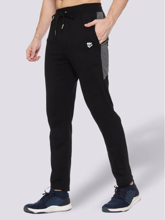 Black Color-Blocked Cotton Track Pant for Men.-Black / L