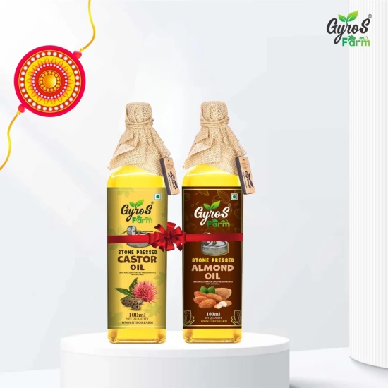 Stone Cold Pressed Almond ad Castor Oil Combo || 100ml each || Unfiltered | UnFiltered | Glass Bottles-100ml+100ml