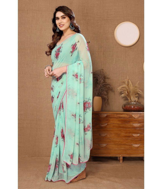 Gazal Fashions Georgette Printed Saree With Blouse Piece - Green ( Pack of 1 ) - Green