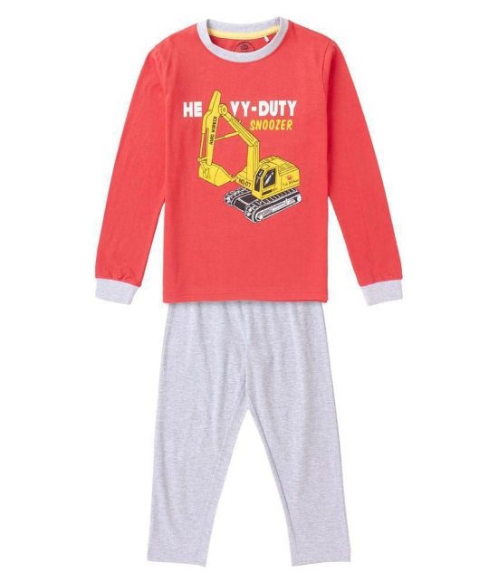 Cub McPaws Boys Nightwear Set - Red full sleeve tee with Excavator print pyjama - None