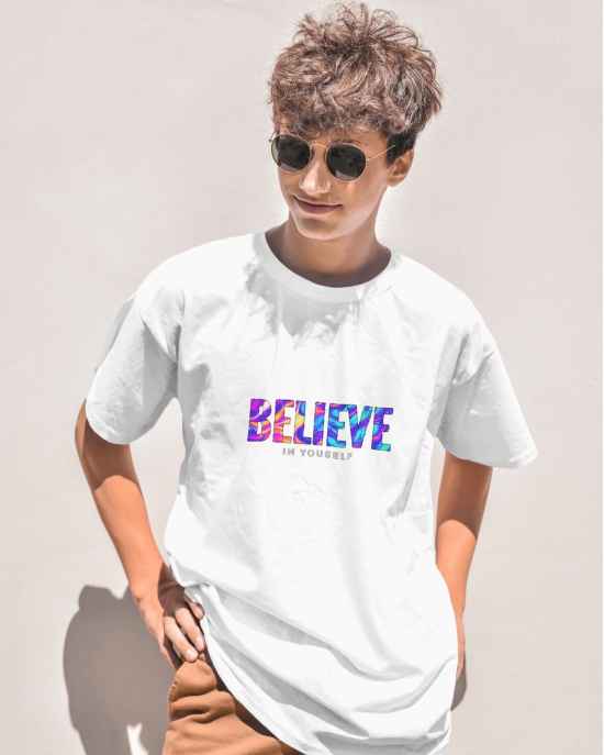 Half Sleeves Printed Oversized T-Shirts (White)-XL