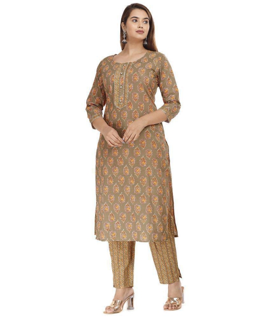 HIGHLIGHT FASHION EXPORT - Brown Straight Cotton Women''s Stitched Salwar Suit ( Pack of 1 ) - None