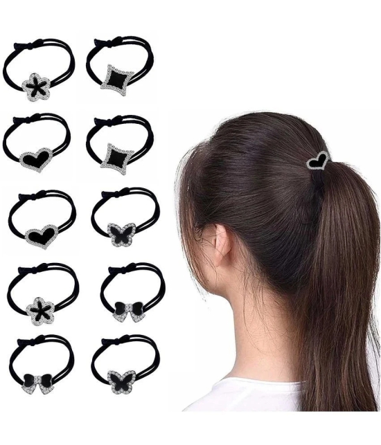 Lykaa Korean Style Rubber Bands with Knots in Multiple Designs Hair Ties for Women - Pack of 10 - Black